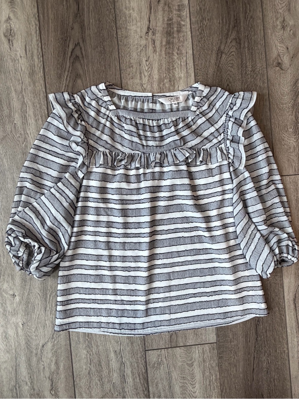 Crosby By Mollie Burch Striped Ruffle Blouse Size XS